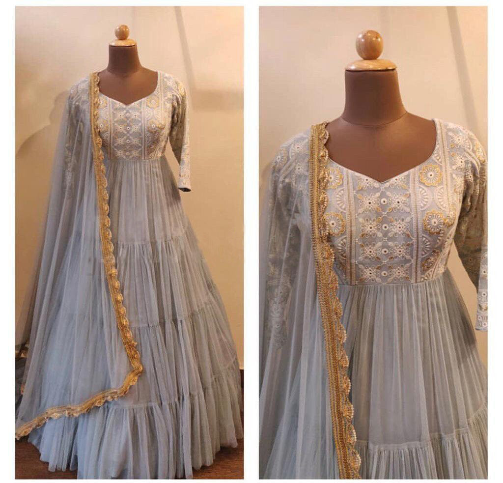 Gray designer gown lengha Sharara Indian ethnic traditional wear Indian Suit Chania choli Party wear Yellow dress Wedding wear Function 3