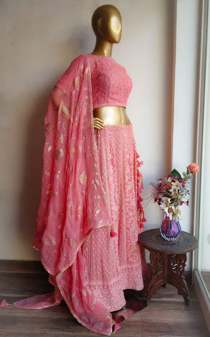 Pink Chikankari lehenga choli with Dupatta Indian Wedding dress Mehendi choli Lengha Traditonal lehenga Ethnic wear bridesmaid suit 2