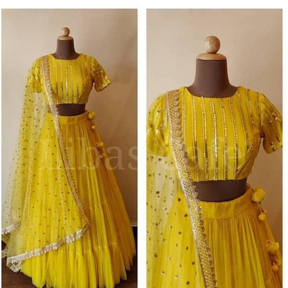 Yellow lehenga choli for Women party wear Designer Bollywood lengha sari Indian bridal Mahendi wear Indian Outfit Lehenga choli wedding dres