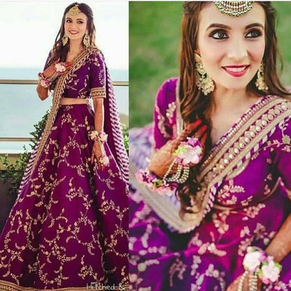 Purple lehenga white lenga lehnga Designer lehnga Wedding wear lehngha for women indian ethnic traditional Party wear silk brocade chania