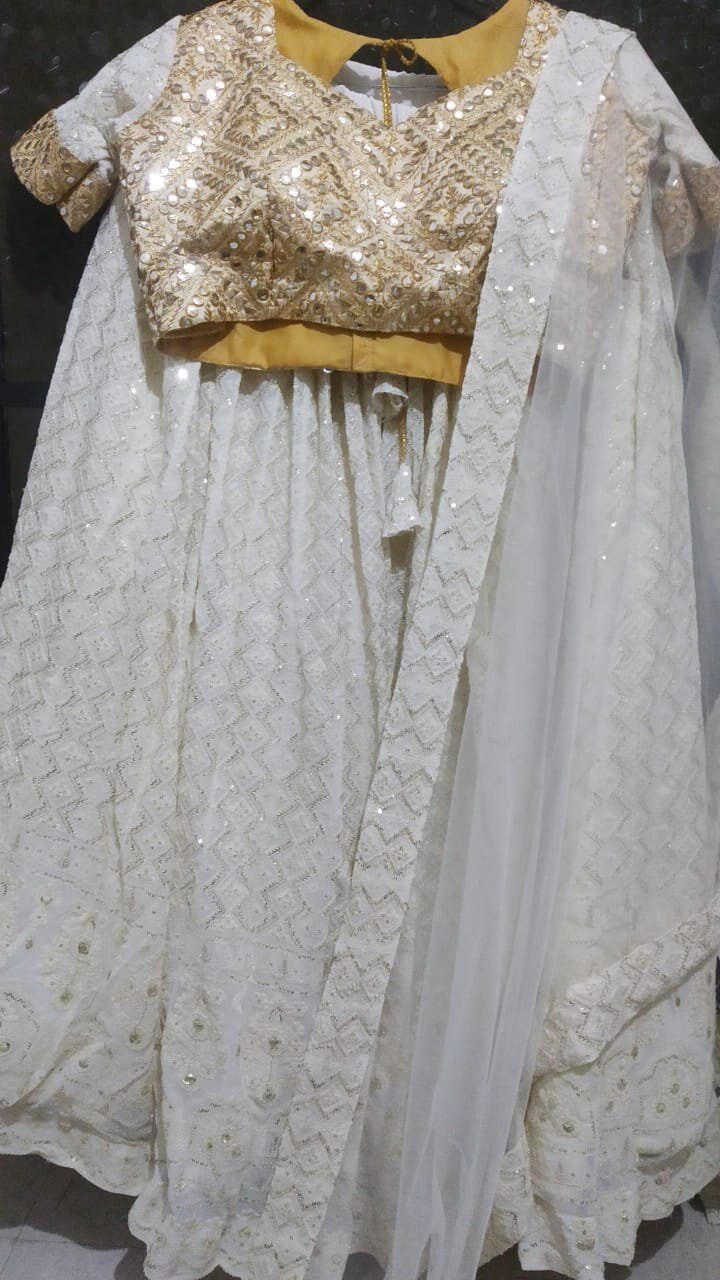 White Thread Embroidered Lehenga Choli Dupatta Custom Stiched Readymade Chikan Lengha Wedding wear Designer Wedding Bridal lehenga choli 1