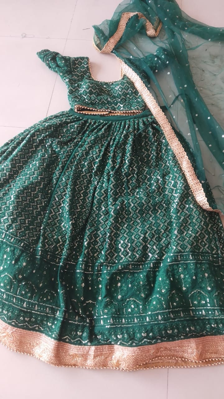 Lehenga choli dupatta Custom made Stiched Readymade Green With golden Lucknow Lengha Wedding Wear Designer Bridesmaid lehenga girls blouse 1