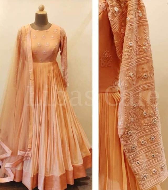 Indian Designer Orange Embroidery work Designer gown for Girls and Women Long gown ,Indian dress,Wedding dress,Gown,set,Gowns,Party wear set