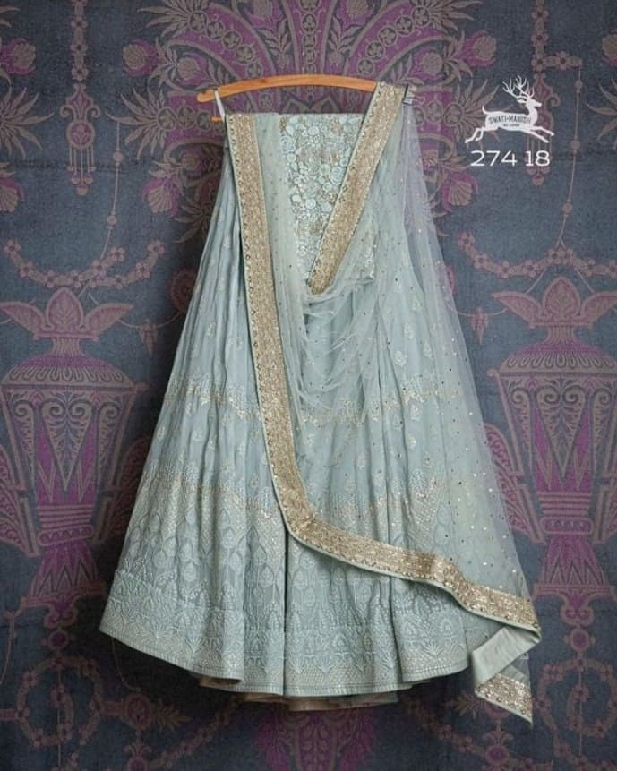 Sky Blue Lehenga choli dupatta Indian Designer lengha Custom Stiched made to order for women exclusive wedding party wear ethnic dress choli