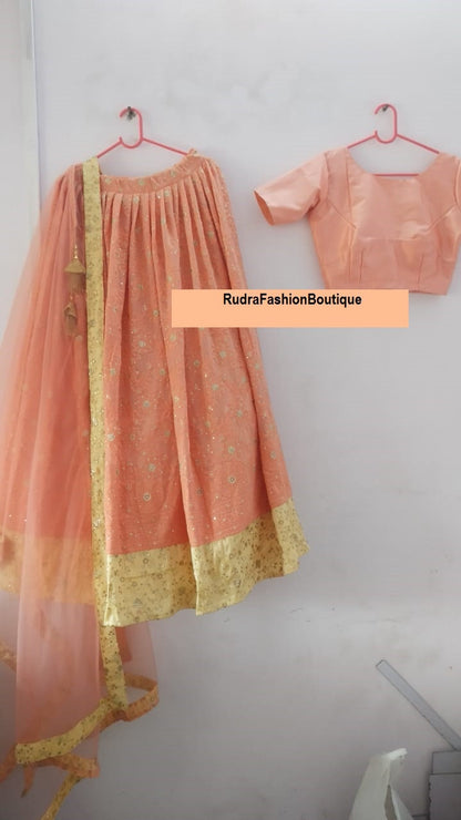 Peach Chikankari lehenga choli with Dupatta Indian Wedding dress lehenga choli Lengha Traditonal lehenga Ethnic wear bridesmaid suit 1