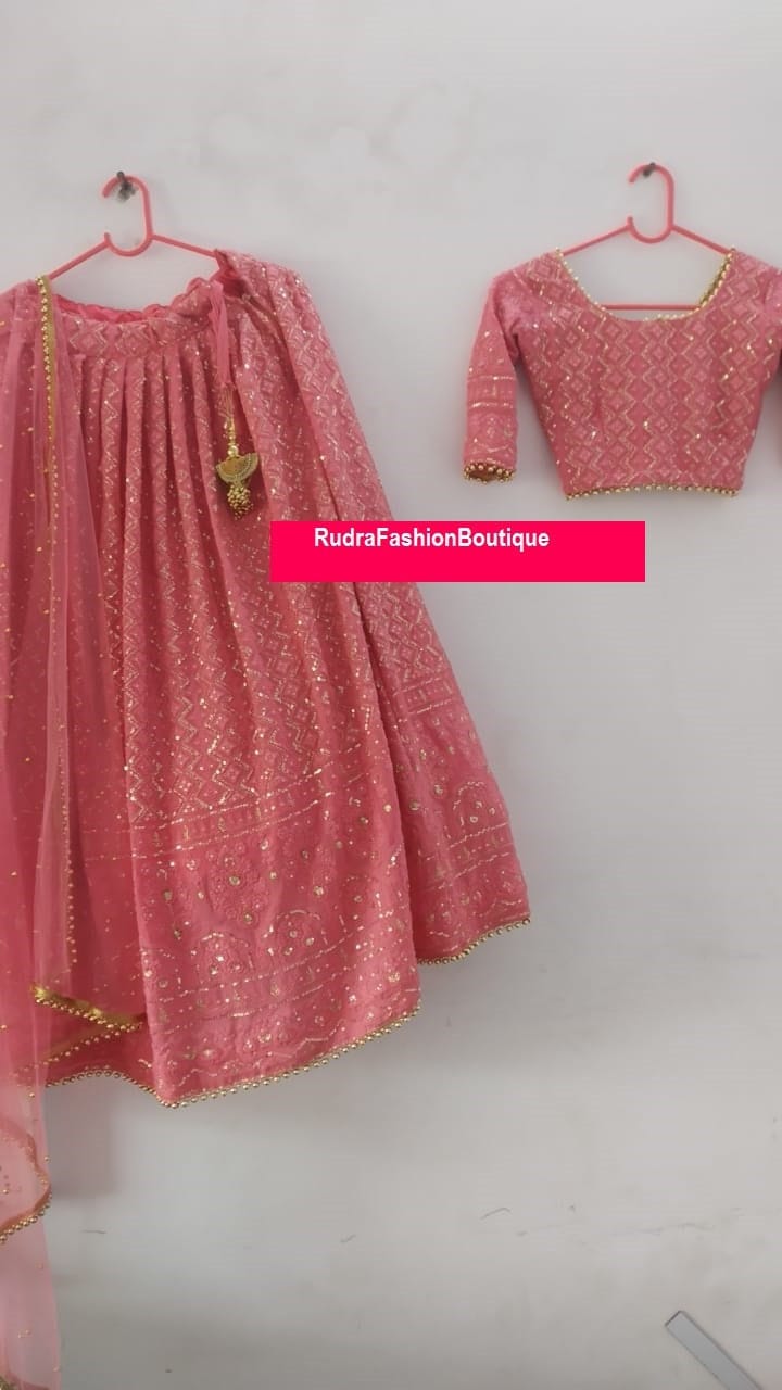 Pink Designer lenga for women  Lengha Sharara Indian Ethnic traditional wear Indian Suit Chania choli party wear Lucknovi Wedding wear 1