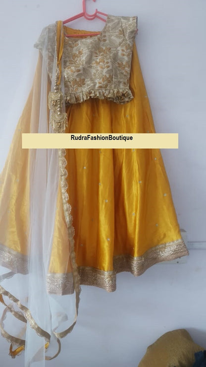 Lehenga choli for women Yellow Gajji silk Wedding bridal lengha sari Bollywood inspired latest handmade trending ghagra choli with dupatta