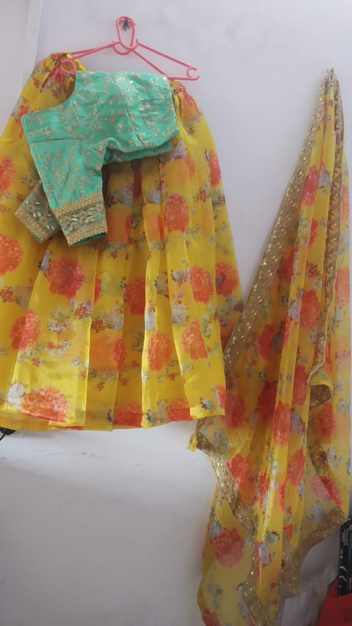 Floral designer gown lengha lehenga Indian ethnic traditional wear Indian Suit Chania choli Party wear Yellow dress Wedding wear Function 1