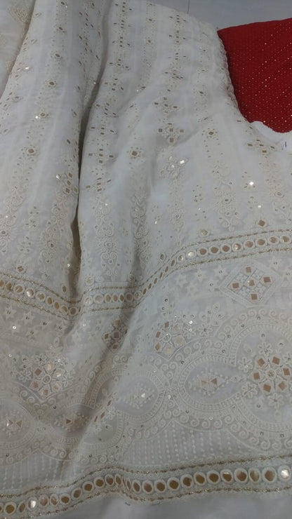 Chikankari Indian Fabric saree Blouse Indian dress Material Floral Embroidery Dupatta Lehenga choli fabric gown materail blouse one yard 1