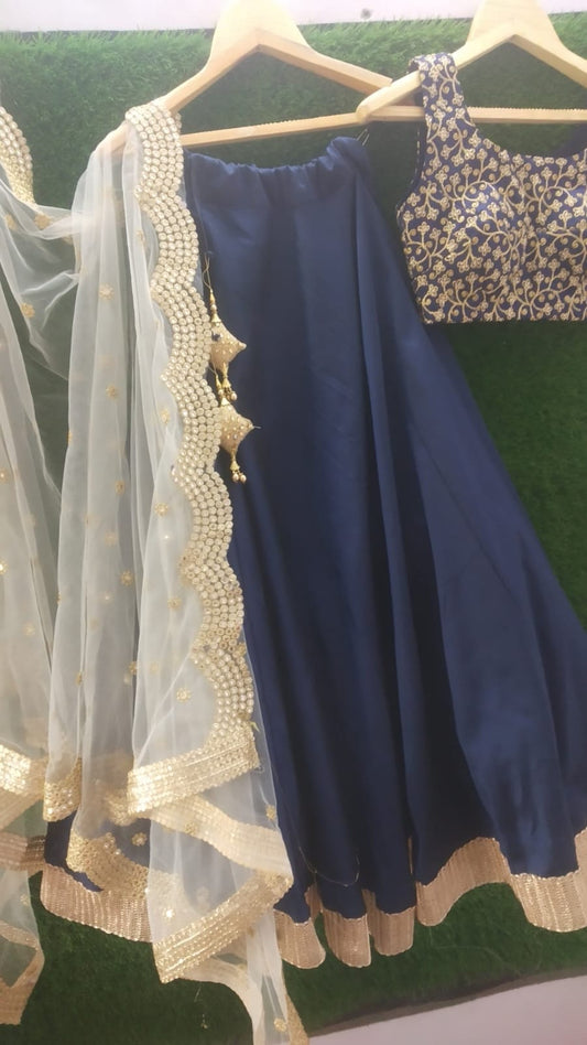Blue designer gown lengha lehenga Indian ethnic traditional wear Indian Suit Chania choli Party wear Yellow dress Wedding wear