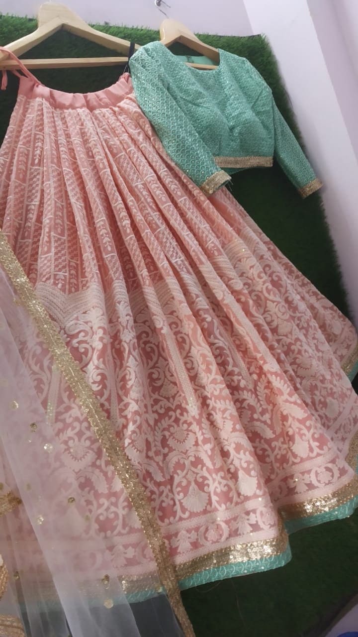 Peach Chikankari lehenga choli with Dupatta Indian Wedding dress lehenga choli Lengha Traditonal lehenga Ethnic wear bridesmaid suit
