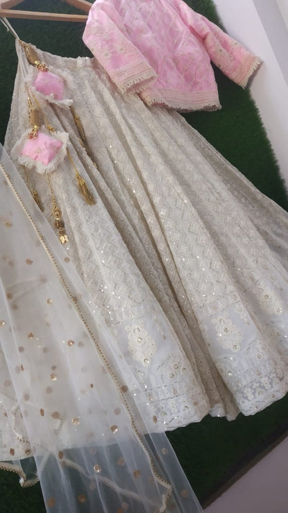 Pink Thread Embroidered Lehenga Choli Dupatta Custom Stiched Readymade Chikan Lengha Wedding wear Designer wear Bridal Lehenga Indian suit 1