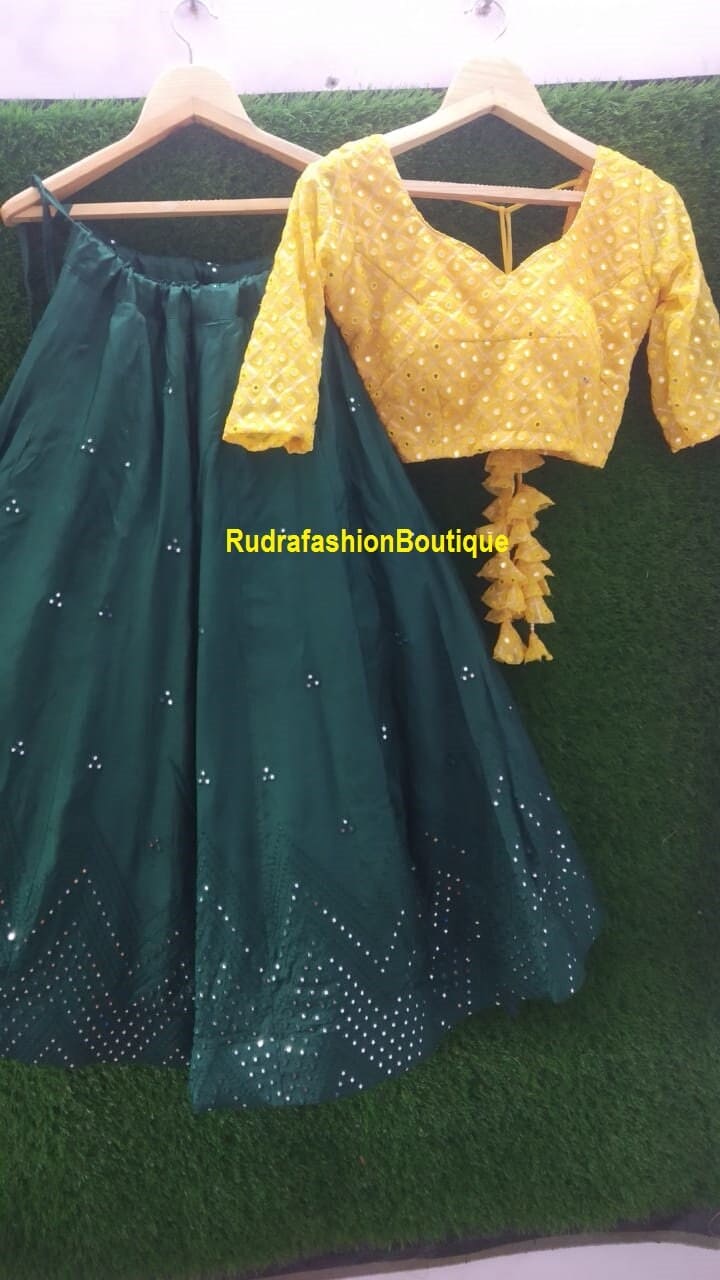 Green designer gown lengha lehenga Indian ethnic traditional wear Indian Suit Chania choli Party wear Yellow dress Wedding wear Function 3