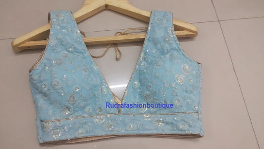 Skyblue Readymade saree blouse for women party wear blouses Fancy saree blouse Ivory Blouse Choli Blouse for lehenga Bollywood sari Crop top