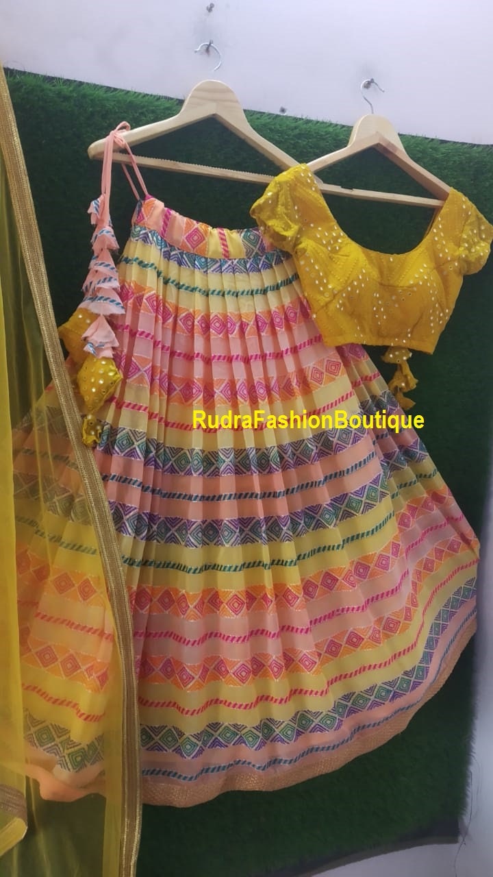 Yellow Georgette Lehenga Choli Dupatta Lucknow Chikankari Custom Stiched Readymade Chikan Lengha Wedding wear Designer Bridal Lehenga choli