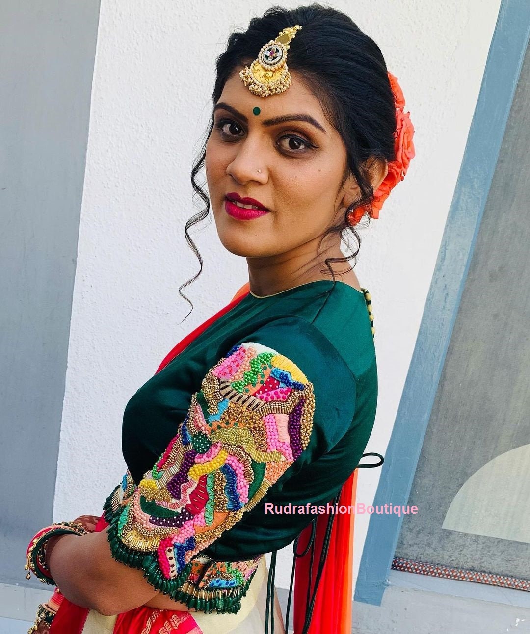 Green Readymade saree blouse for women party wear blouses Fancy saree blouse Handwork Choli Blouse for lehenga Bollywood sari Crop top 1