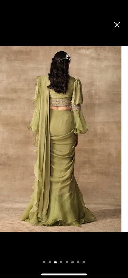 Beautiful Floral Organza saree with silk top for women Frill saree Indian saree Fancy saree Indian outfit saree Organza sari choli blouse 1