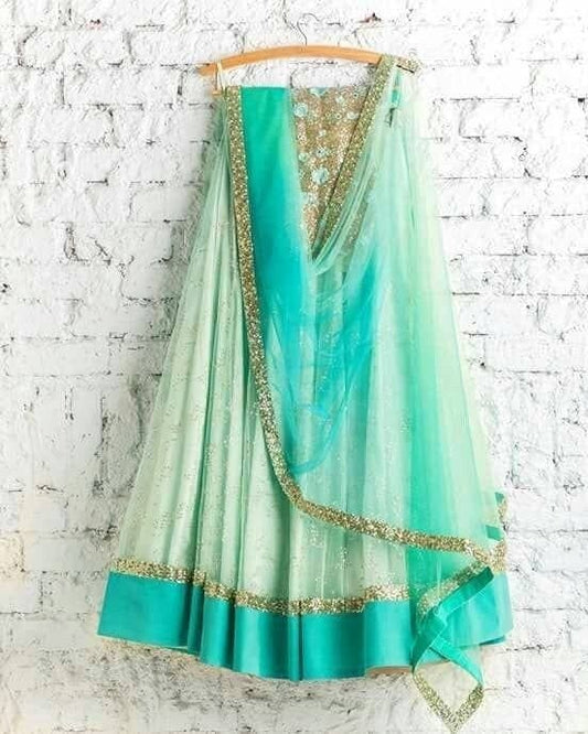 Pastel lehenga Custom Stiched Indian Designer Blue Choli Net Dupatta Women Wedding Party wear Ethnic Dress Made to Measure Lenga