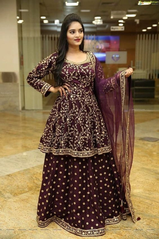 Purple Designer gown Lengha Sharara Indian Ethnic traditional wear Indian Suit Chania choli party wear White dress Wedding wear 1