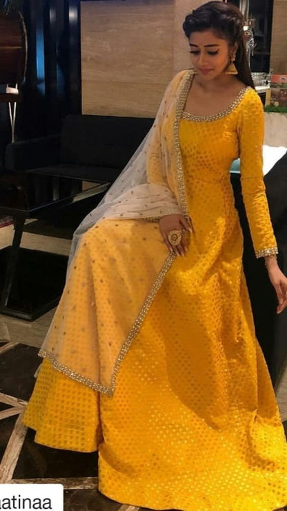 Yellow Designer gown Lengha Sharara Indian Ethnic traditional wear Indian Suit Chania choli party wear White dress Wedding wear