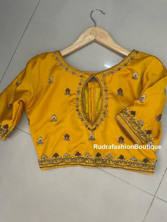 Yellow Readymade saree blouse for women party wear blouses Fancy saree blouse Yello Blouse Choli Blouse for lehenga Bollywood sari Crop top