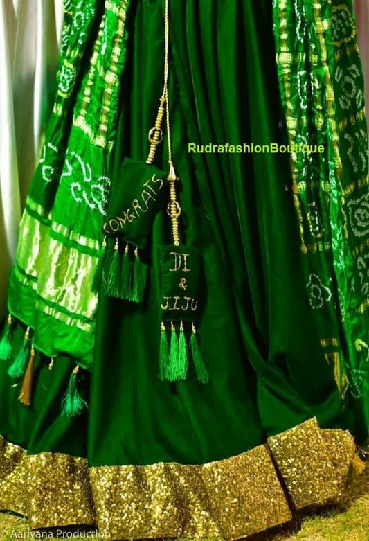 Green Thread Embroidered Lehenga Choli Dupatta Custom Stiched Readymade Bandhni Duptta Wedding wear Designer wear Bridal Lehenga Indian suit