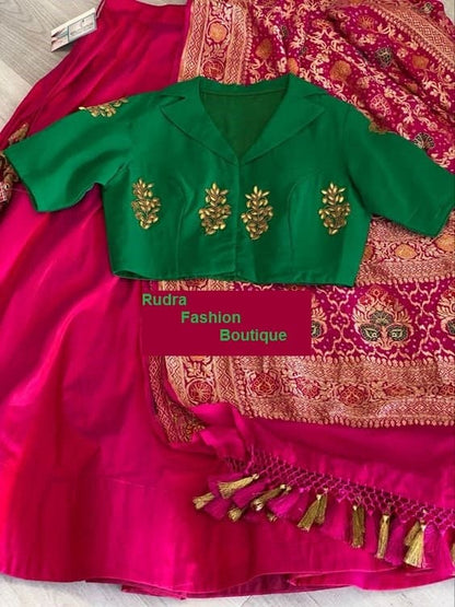 Green Thread Embroidered Lehenga Choli Dupatta Custom Stiched Readymade Bandhni Lengha Wedding wear Designer wear Bridal Lehenga Indian suit