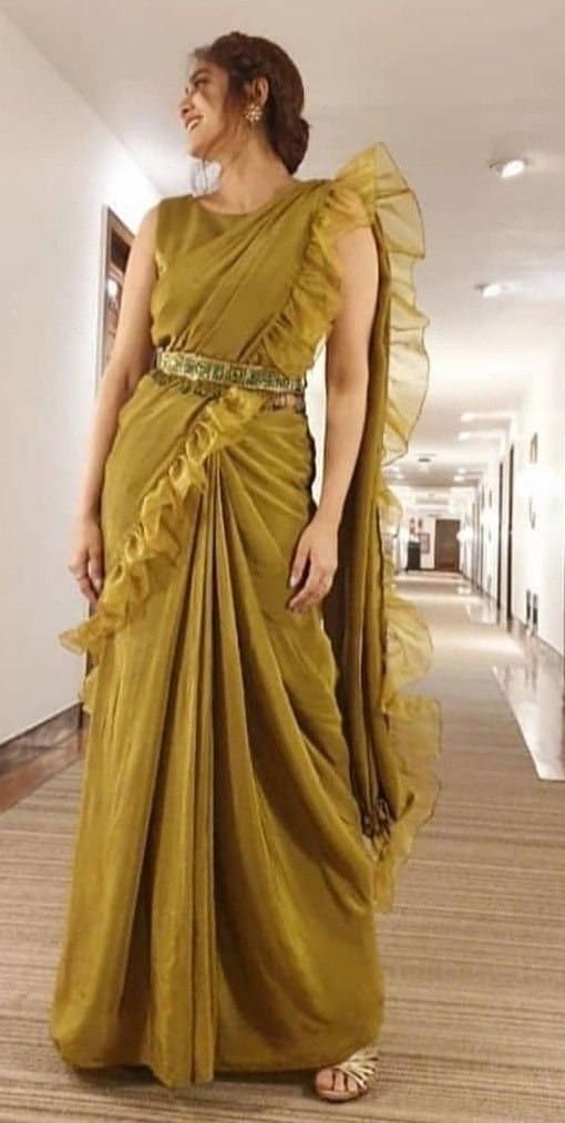 Beautiful Green Organza saree with silk top for women Frill saree Indian saree Fancy saree Indian outfit saree Organza sari choli blouse 1