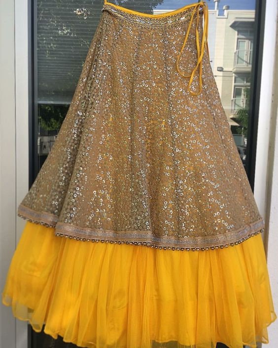 Beautiful Golden color Designer Lehenga Sequince lengha choli wedding Festival Ceremonial Bollywood lehnga Blouse for women gifts suit 1