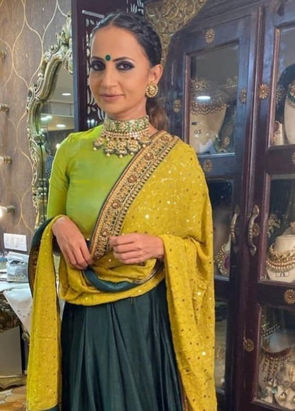 Green lehenga choli Golden Color Sequin work Lengha Choli Indian Wedding Lenga Choli for Women Bollywood party wear Designer Lahangas Cholis