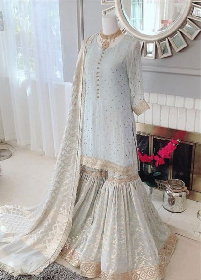 Indian women wear Sharara Designer Salwar Kameez Pakistani Wedding dress Embroidery work dress Silk sharara suit Punjabi suit for women 1