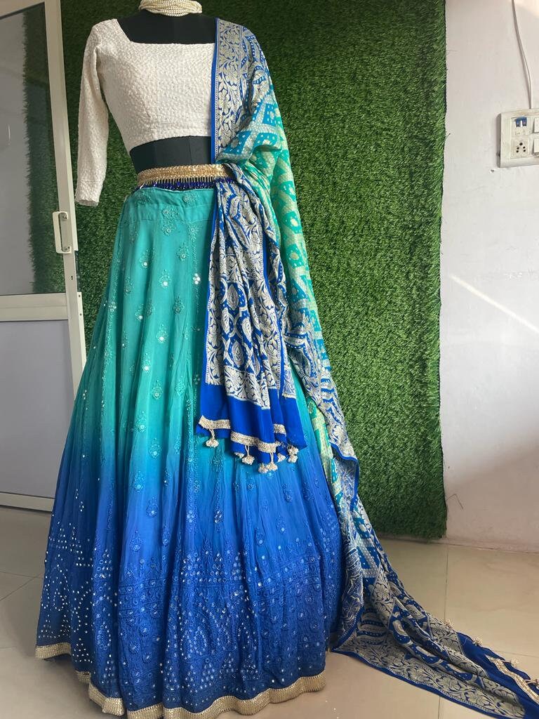 Blue lengha Designer Wedding party wear chania choli for women Lehenga choli Blouse Dupattas Kid's lengha Function wear Indian style choli