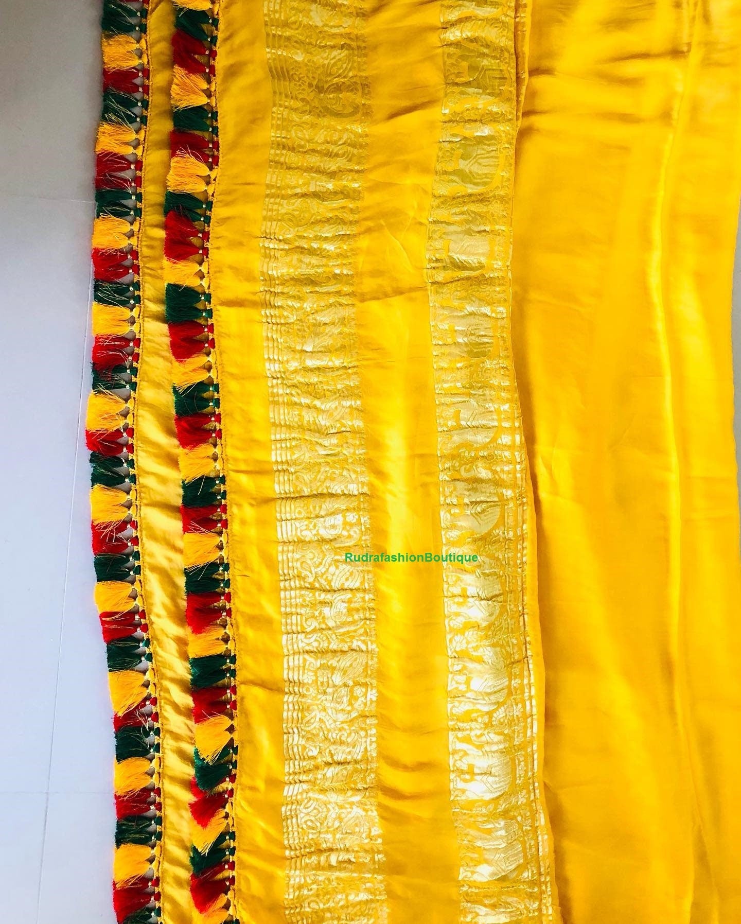 Yellow Pure Gajji Silk Bandhani Saree Red Gharchola Silk Saree Plain silk sari with blouse Red Sari Red blouse Indian Traditional wear sari