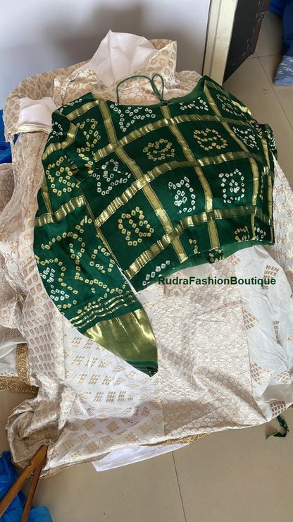 Green Bandhni Silk Pure Georgette hand Embroidered Lucknowi Chikan Lehenga Indian Handmade Chikankari Dyable Premium lehenga Lenga for women
