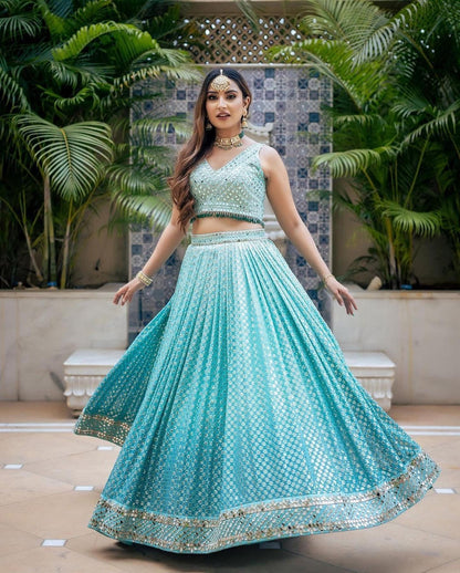 Blue Lehenga Choli for Women Indian Wedding wear party wear Latest designer Choli Bridal wear and Festival Reception Lehenga Choli Dresses 1