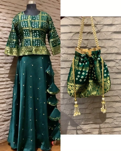 Green Designer Silk Bandhani lengha lehenga Indian ethnic traditional wear Indian Suit Chania choli Party wear dress Wedding wear Function 1