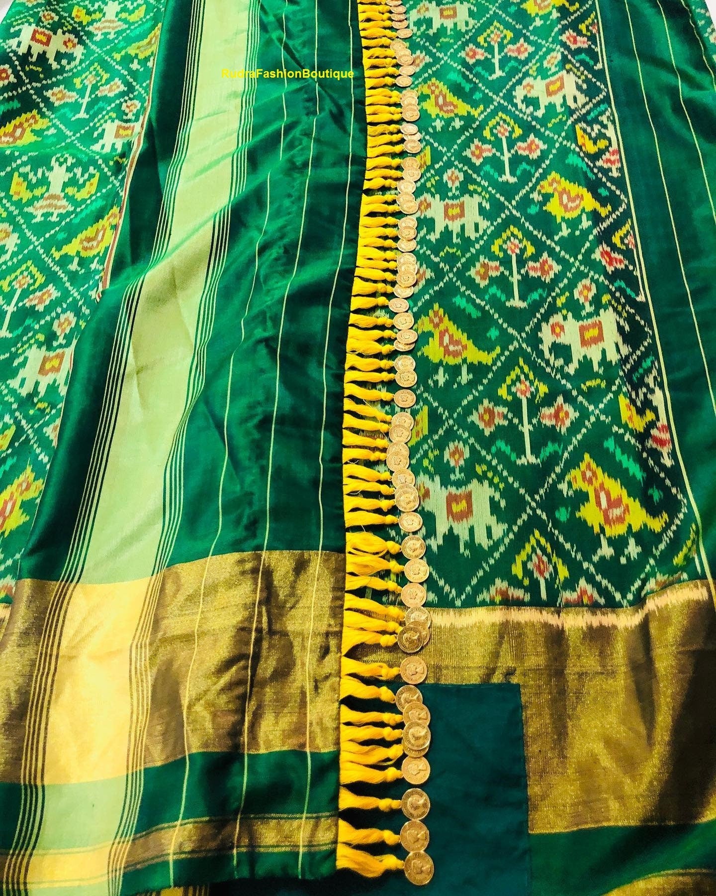 Bollywood Designer Patola Silk Sarees for Women Green Yellow Silk Rajkot Patola Saree Indian Traditional wear saree for Women Patola sari 1