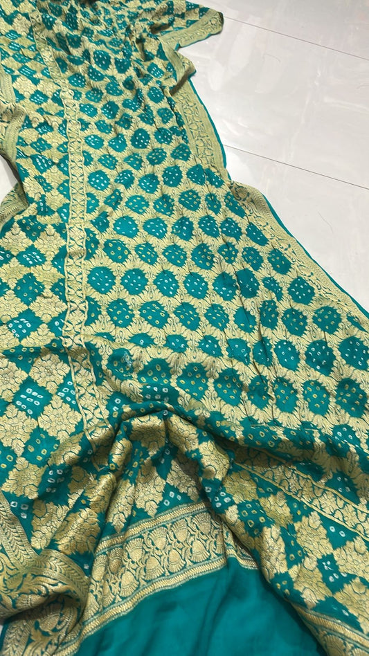 Handmade Pure Georgette Blue Bandhani Dupatta ,Bandhej Dupatta Indian Shawl Ethnic Stole Blue Shawl Indian Lehenga choli Dupatta for women 1