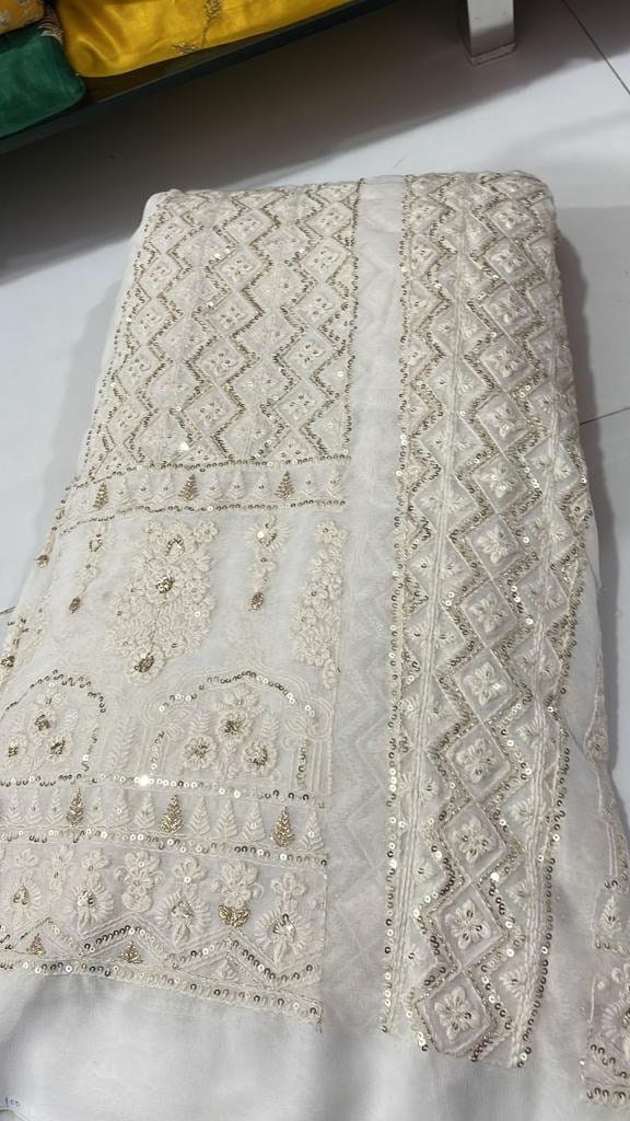 Ivory Embroidered Lehenga Choli Dupatta Custom Stiched Lucknowy Chikan Lengha Wedding wear Designer wear Bridal Lehenga Indian suit lehnga 1