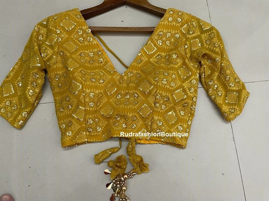 Readymade saree blouse for women party wear blouses Fancy saree blouse MusteredYellow Blouse Choli Blouse for lehenga Bollywood sari CropTop