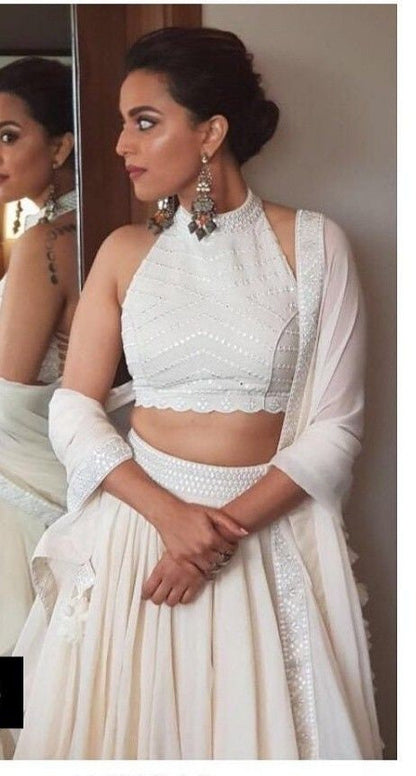 White lehenga Custom Stiched Indian Designer white Choli Georgette Dupatta Women Wedding Party wear Ethnic Dress Made to Measure Lenga 2