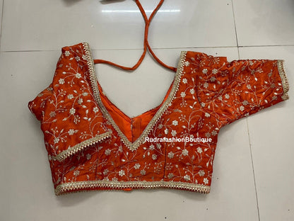 Orange Readymade saree blouse for women party wear blouses Fancy saree blouse Embroidery Blouse Choli Blouse for lehenga Bollywood sari 1