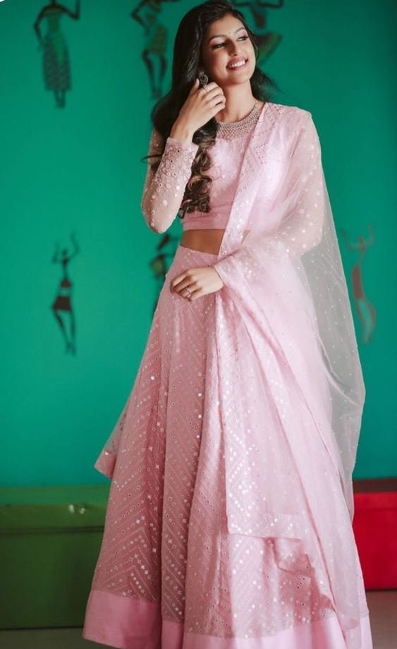 Pink Chikankari lehenga choli with Dupatta Indian Wedding dress Mehendi choli Lengha Traditonal lehenga Ethnic wear bridesmaid suit 5