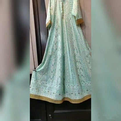 Beautiful Blue Embroidered gown with dupatta for women heavy lengha designer anarkali set long gown Indian suit Lucknowy chikankari suit 1