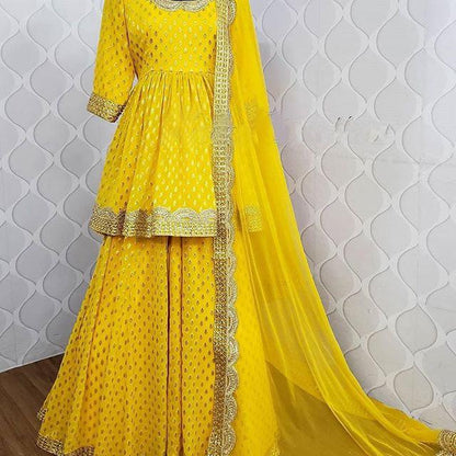 Yellow designer gown lengha Sharara Indian ethnic traditional wear Indian Suit Chania choli Party wear Yellow dress Wedding wear Function 1