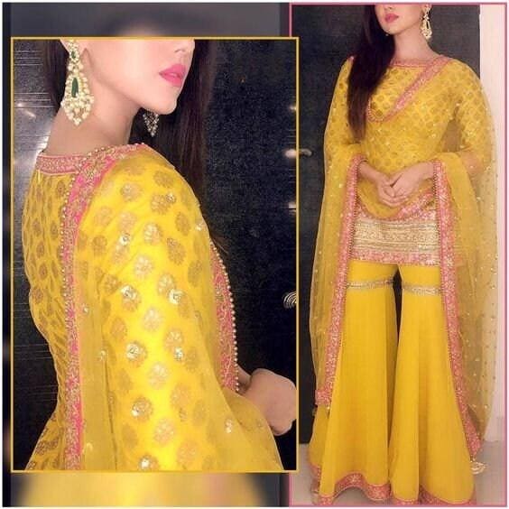 Yellow Designer gown Lengha Sharara Indian Ethnic traditional wear Indian Suit Chania choli party wear Yellow dress Wedding wear 4