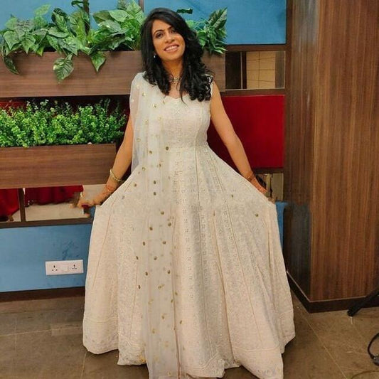 White designer gown lengha lehenga Indian ethnic traditional wear Indian Suit Chania choli Party wear lucknovy dress Wedding wear Function 1