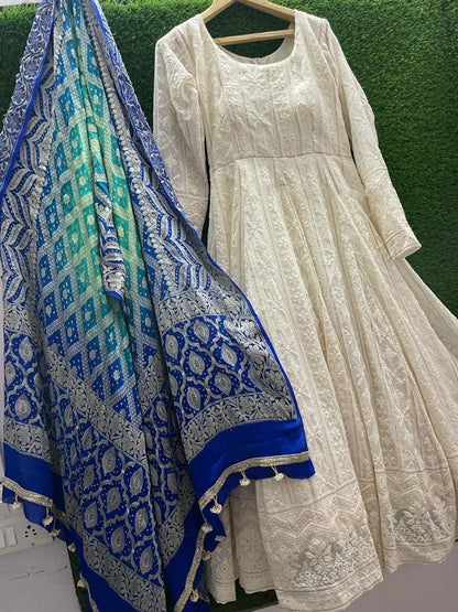 White designer gown lengha lehenga Indian ethnic traditional wear Indian Suit Chania choli Party wear white dress Wedding wear Function 1