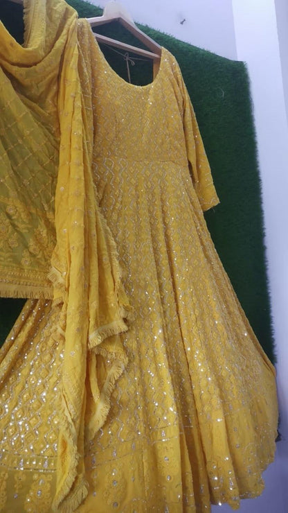 Yellow designer gown lengha lehenga Indian ethnic traditional wear Indian Suit Chania choli Party wear White dress Wedding wear Function