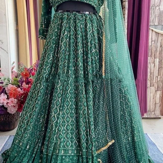 Green Chikankari lehenga choli with Dupatta Indian Wedding dress Mehendi choli Lengha Traditonal lehenga Ethnic wear bridesmaid suit choli